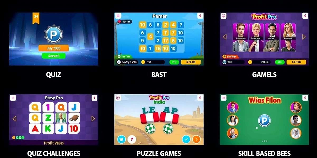 Variety of Games in Profit Pro India Profit Pro India gameplay showing different game modes including quiz challenges, puzzle games, and skill-based competitions